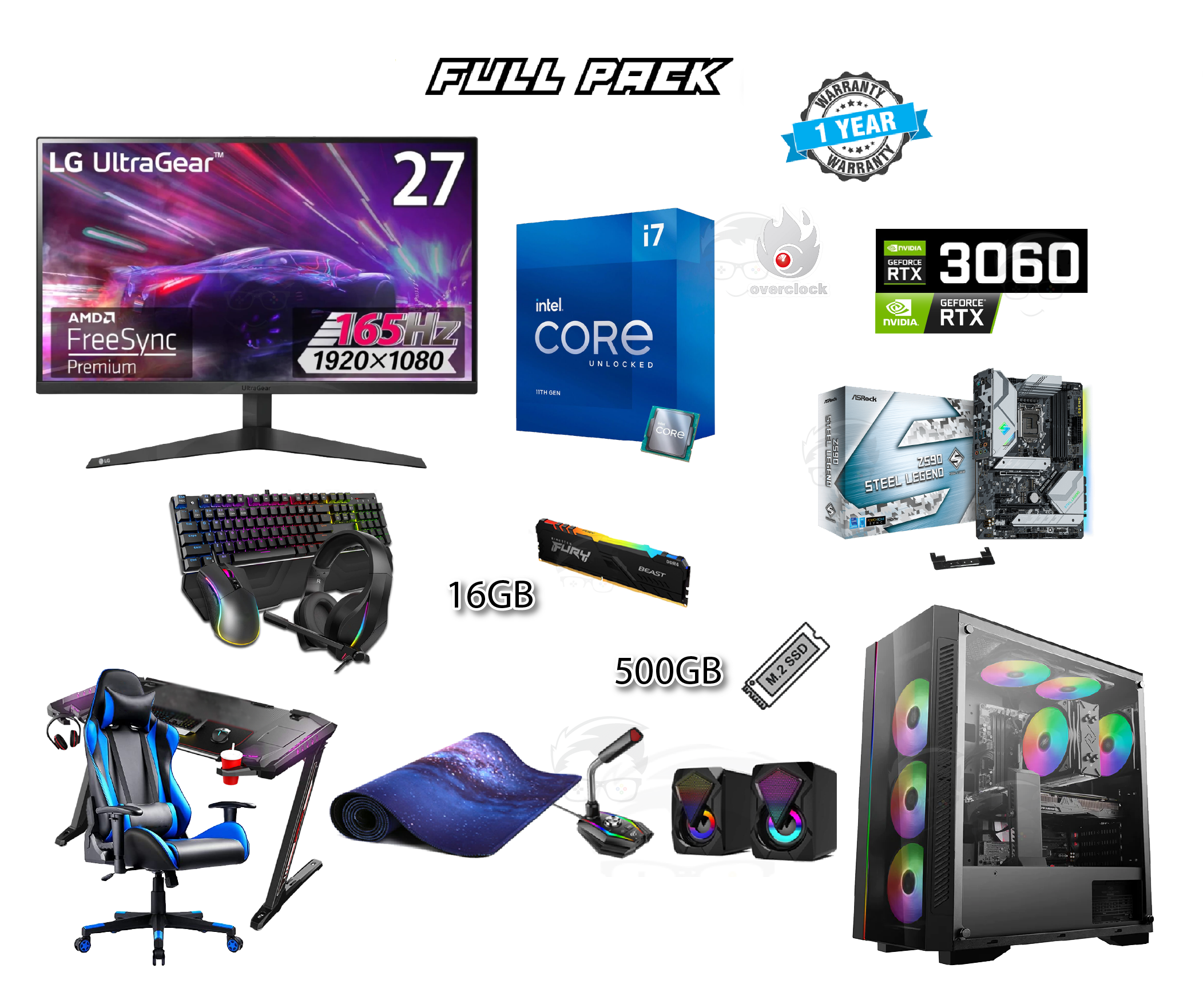 GAMING PC FULL PACK INTEL CORE I7 11700K 11TH GEN / RTX3060 / 16GB RAM / 500GB SSD M.2 / ASROCK Z590 STEEL LEGEND / LG ULTRAGEAR GAMING MONITOR 1080P 165HZ 27 GAMING PC FULL PACK INTEL CORE I7 11700K 11TH GEN / RTX3060 / 16GB RAM / 500GB SSD M.2 / ASROCK Z590 STEEL LEGEND / LG ULTRAGEAR GAMING MONITOR 1080P 165HZ 27